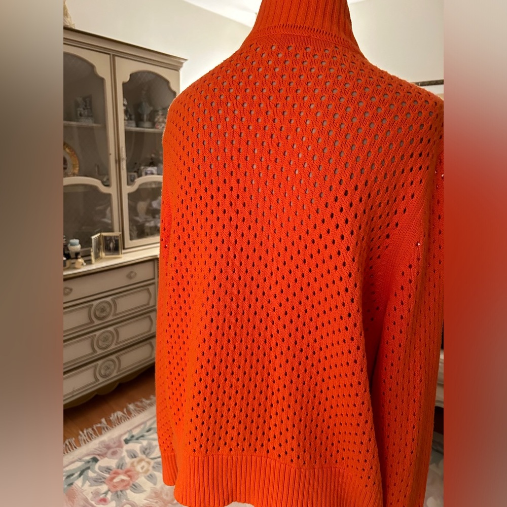 T By Talbots Like New Orange Open Weave Cardigan … - image 2